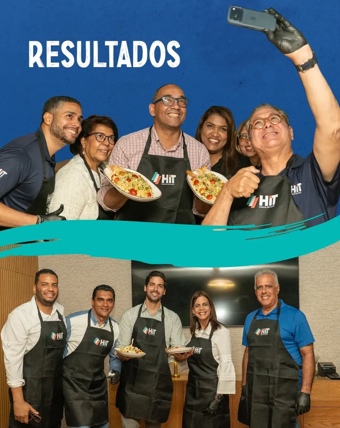 Participantes mostrando sus platos terminados y celebrando el resultado