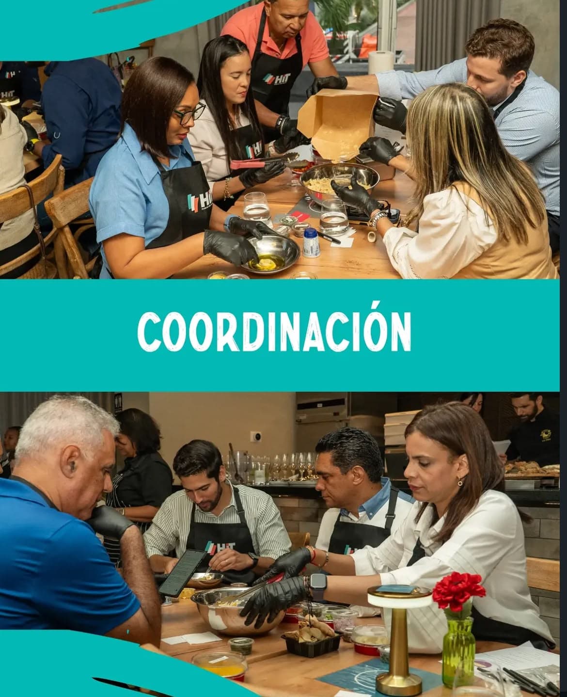 Colaboradores coordinando la preparación de su plato en equipo